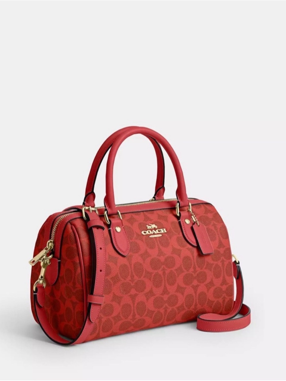 ❤️ Coach Crimson Red Signature Canvas Medium Rowan + Matching Wallet ❤️ - Picture 13 of 13